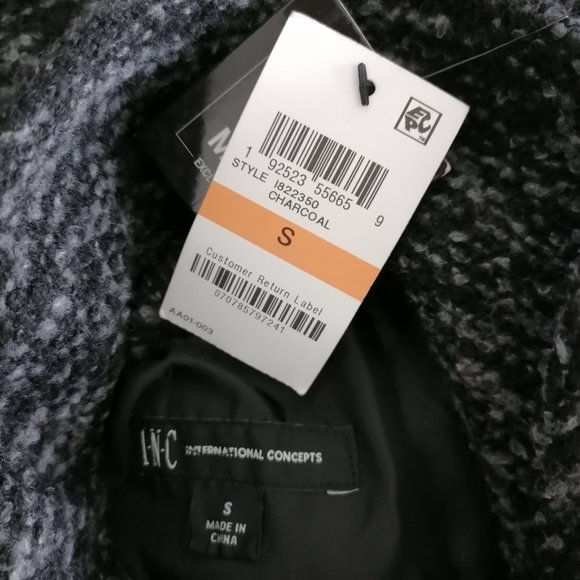 NWT INC International Concept Charcoal Asymetrical Zip Textured Wrap Coat Size S - Picture 5 of 7